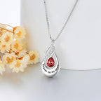 Teardrop Memorial Urn Necklace Pendant with Red Stone for Ashes