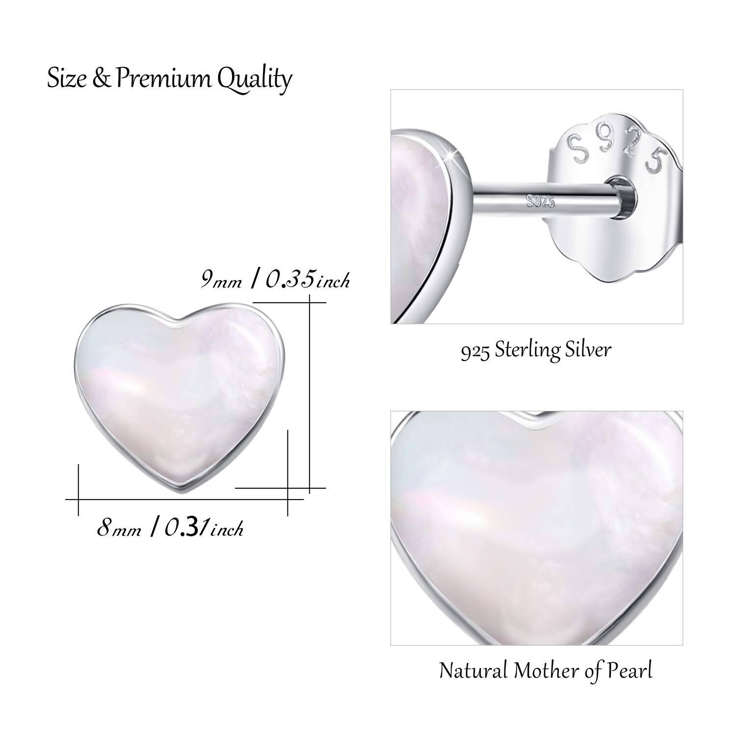 Heart Stud Earrings with Luminous White Pearl
