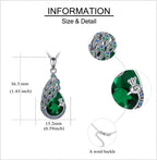 Sterling Silver Peacock Green Crystal Pendant Necklace