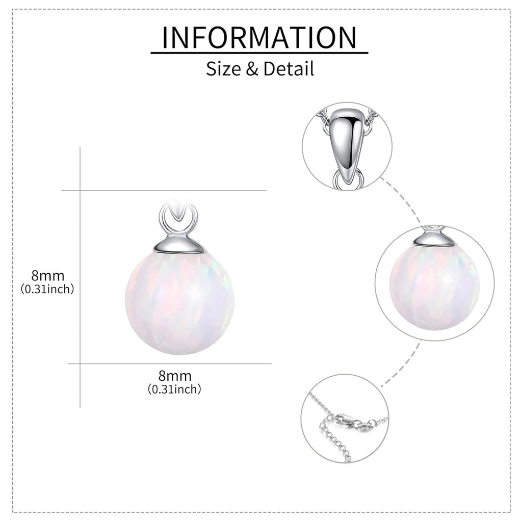 Sterling Silver White Opal Ball Pendant Necklace – October Birthstone