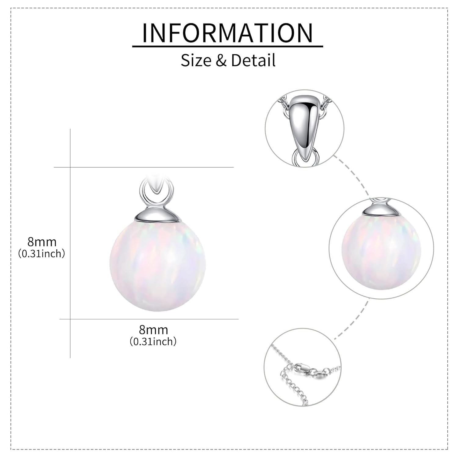 Sterling Silver White Opal Ball Pendant Necklace – October Birthstone