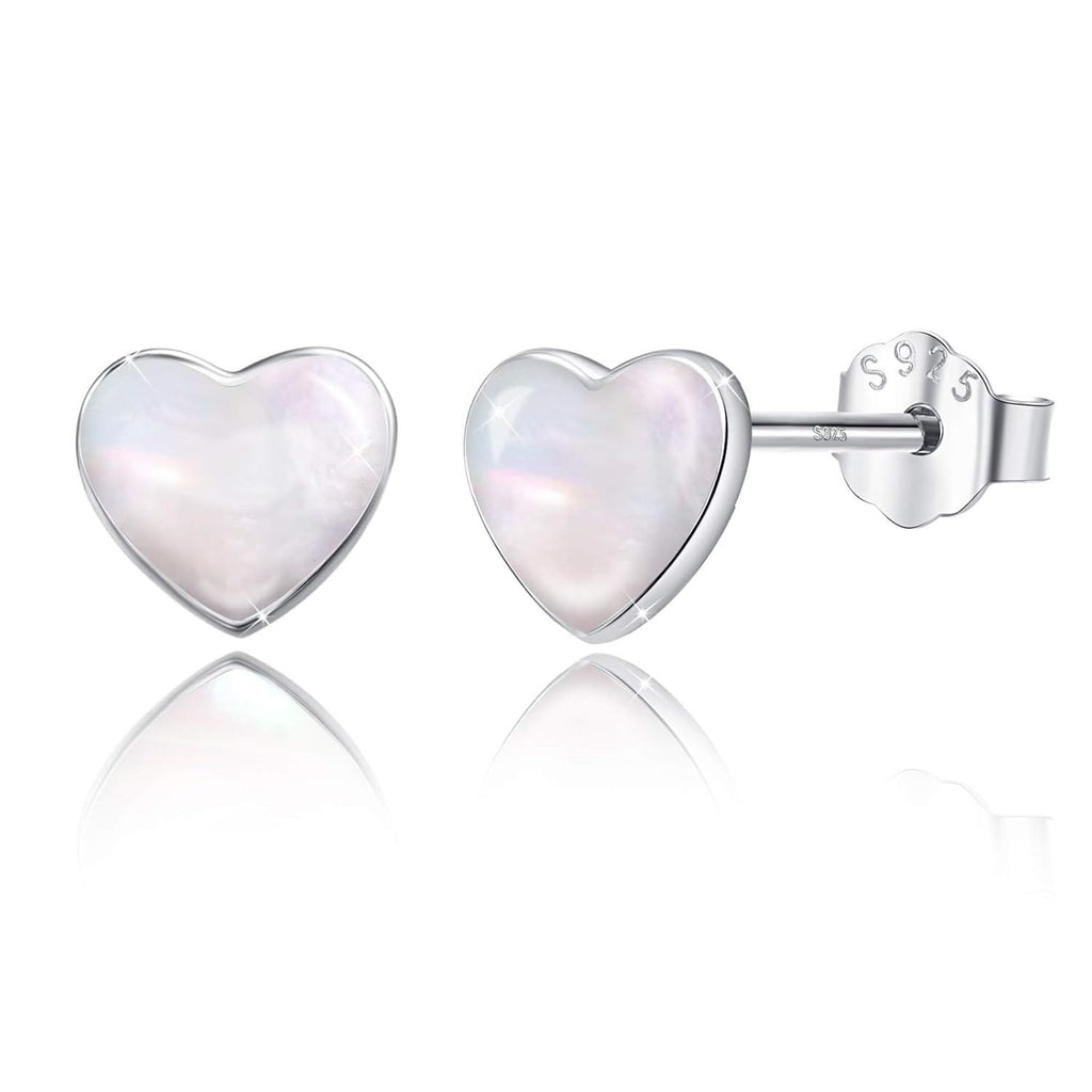 Heart Stud Earrings with Luminous White Pearl