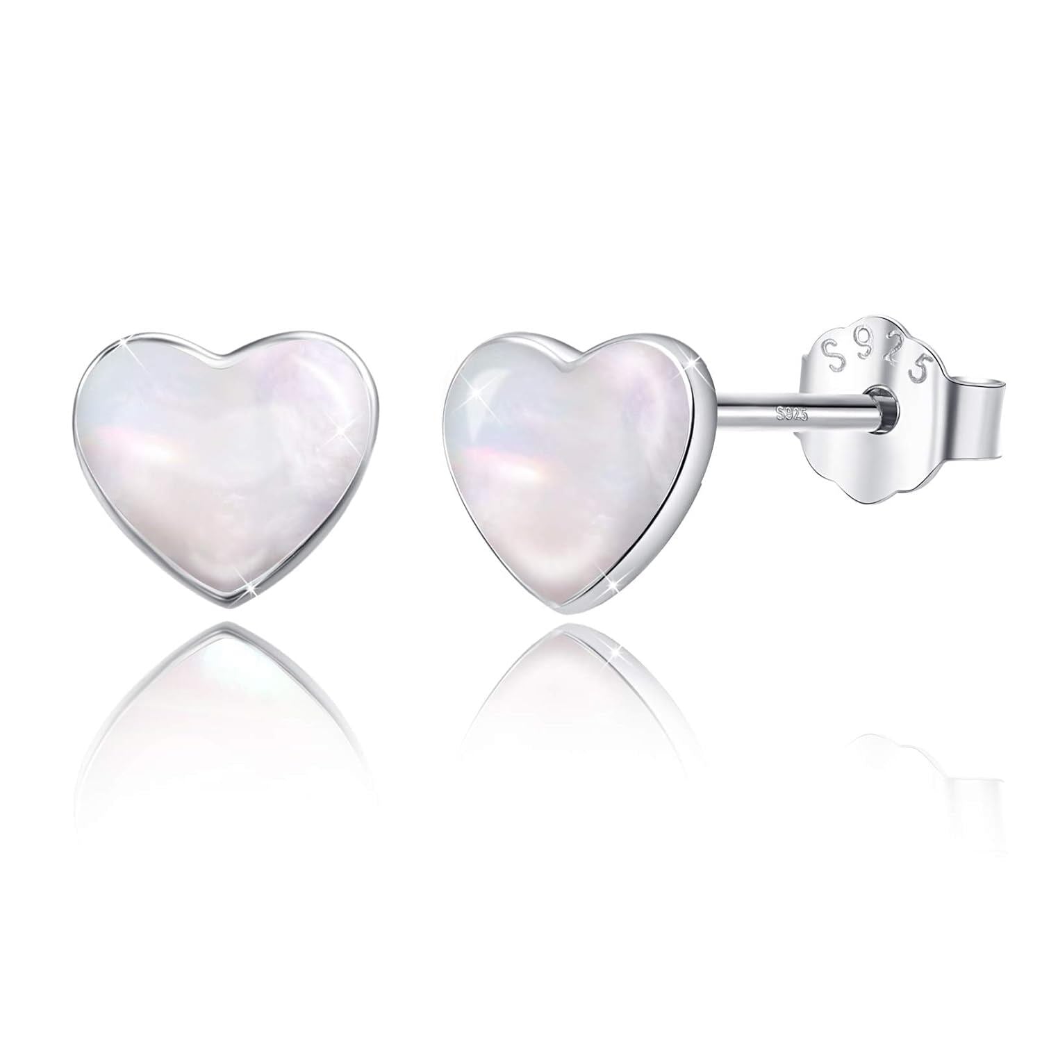 Heart Stud Earrings with Luminous White Pearl