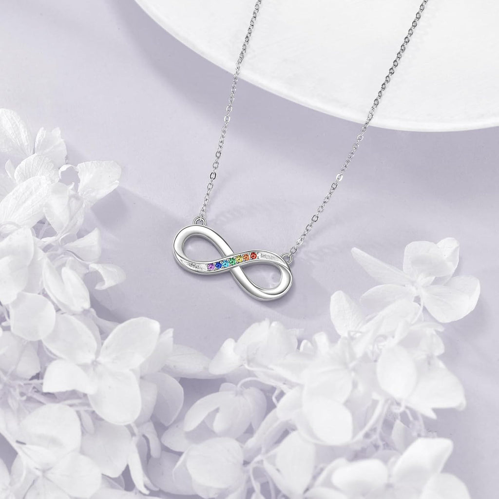 Sterling Silver Chakra Infinity Necklace – Seven-Colour Gemstone Pendant