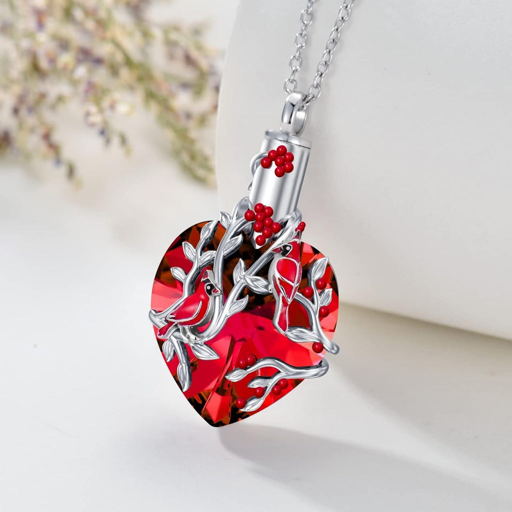 Cardinal Love Bird Heart Cremation Urn Necklace Pendant