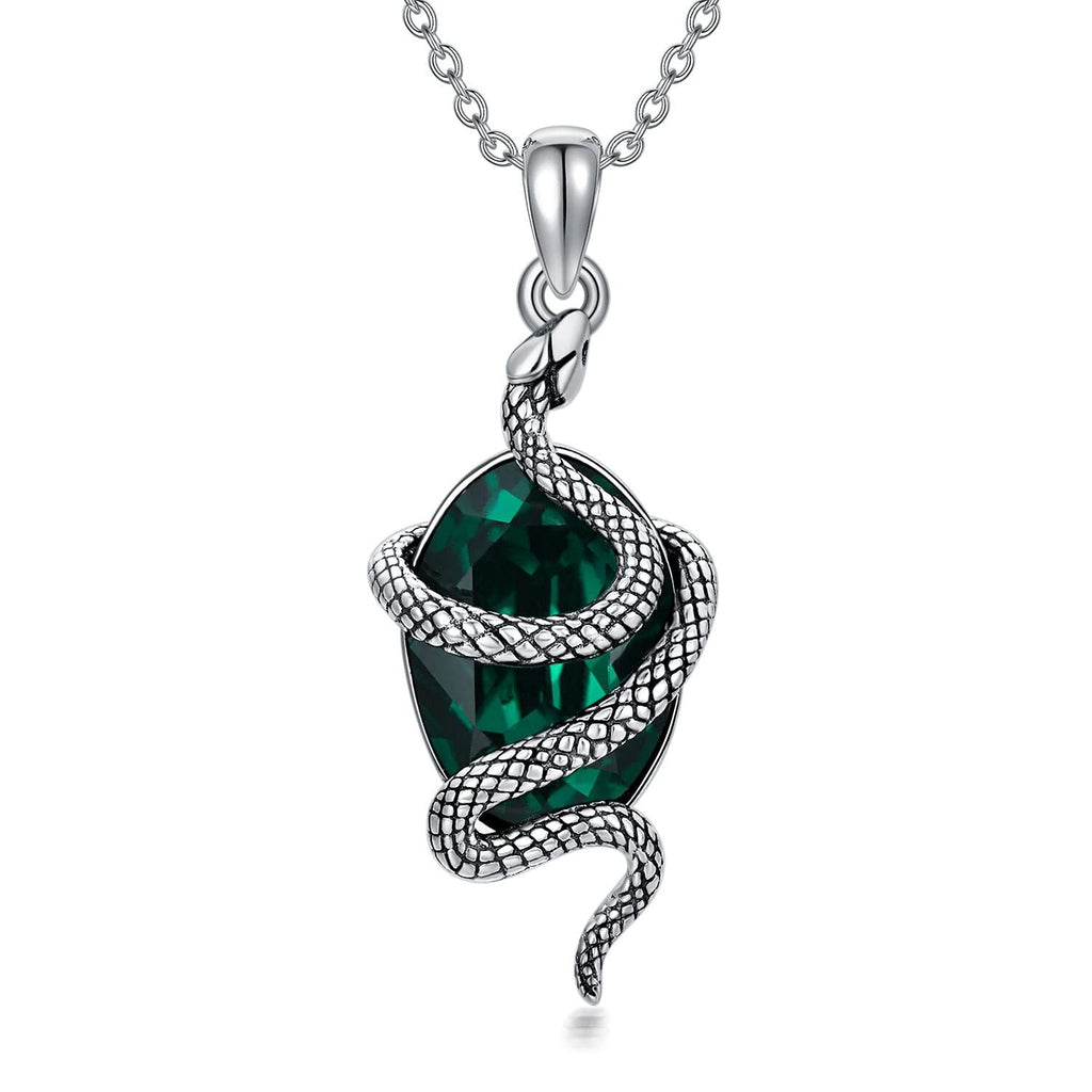 Sterling Silver Snake Emerald Crystal Pendant Necklace