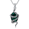 Sterling Silver Snake Emerald Crystal Pendant Necklace