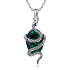 Sterling Silver Snake Emerald Crystal Pendant Necklace