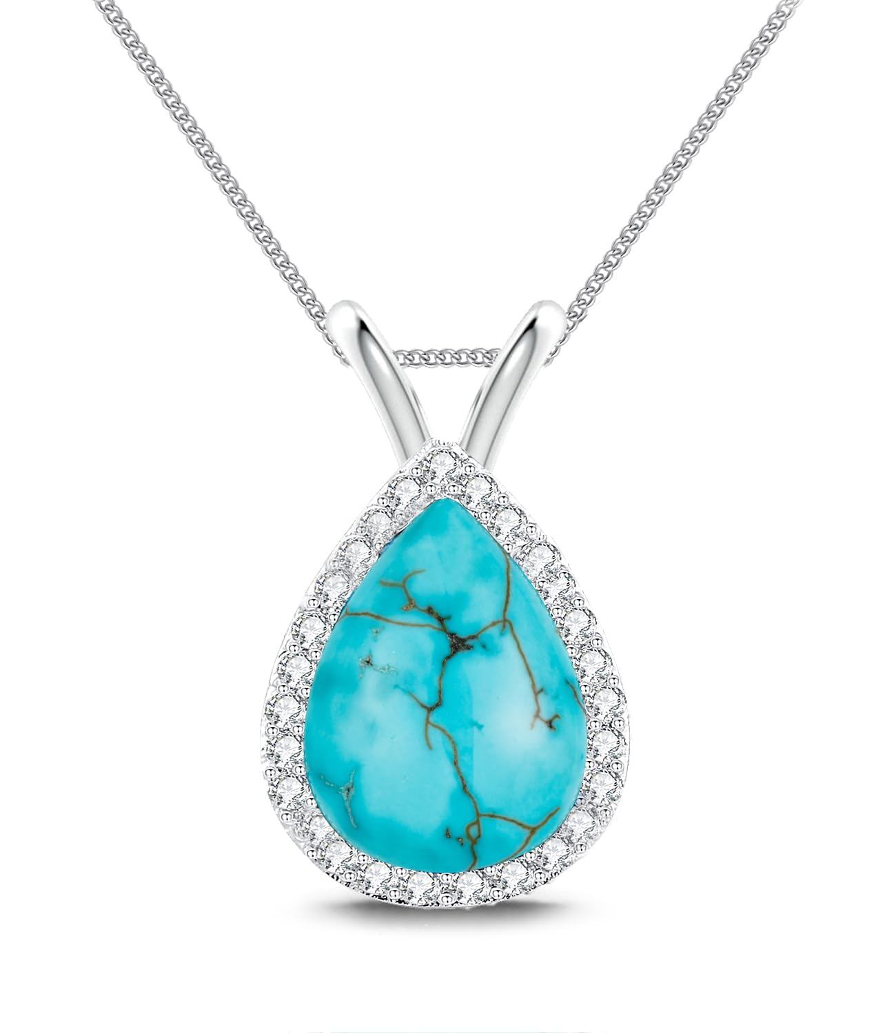 Sterling Silver Natural Turquoise Teardrop Necklace – Minimalist Pendant