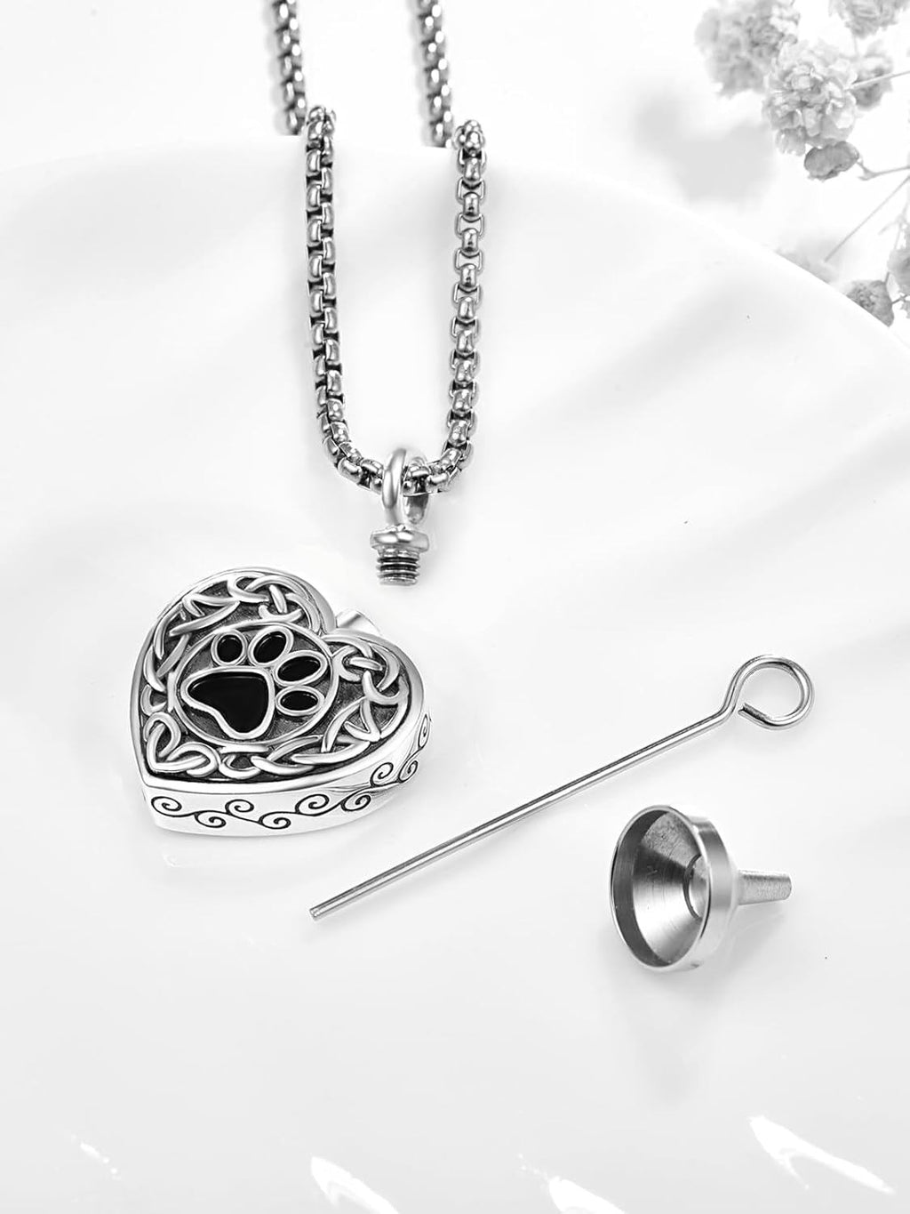 Celtic Paw Print Heart Locket Cremation Ashes Urn Necklace