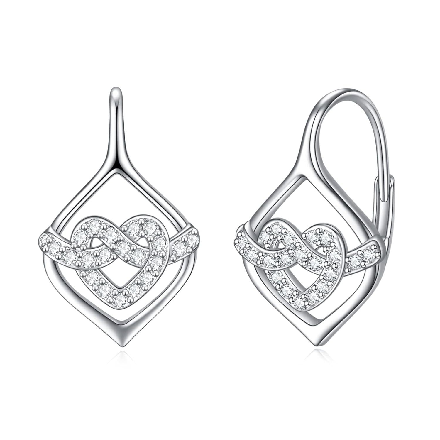 Sterling Silver Heart Knot Leverback Earrings – Sparkling Love Design