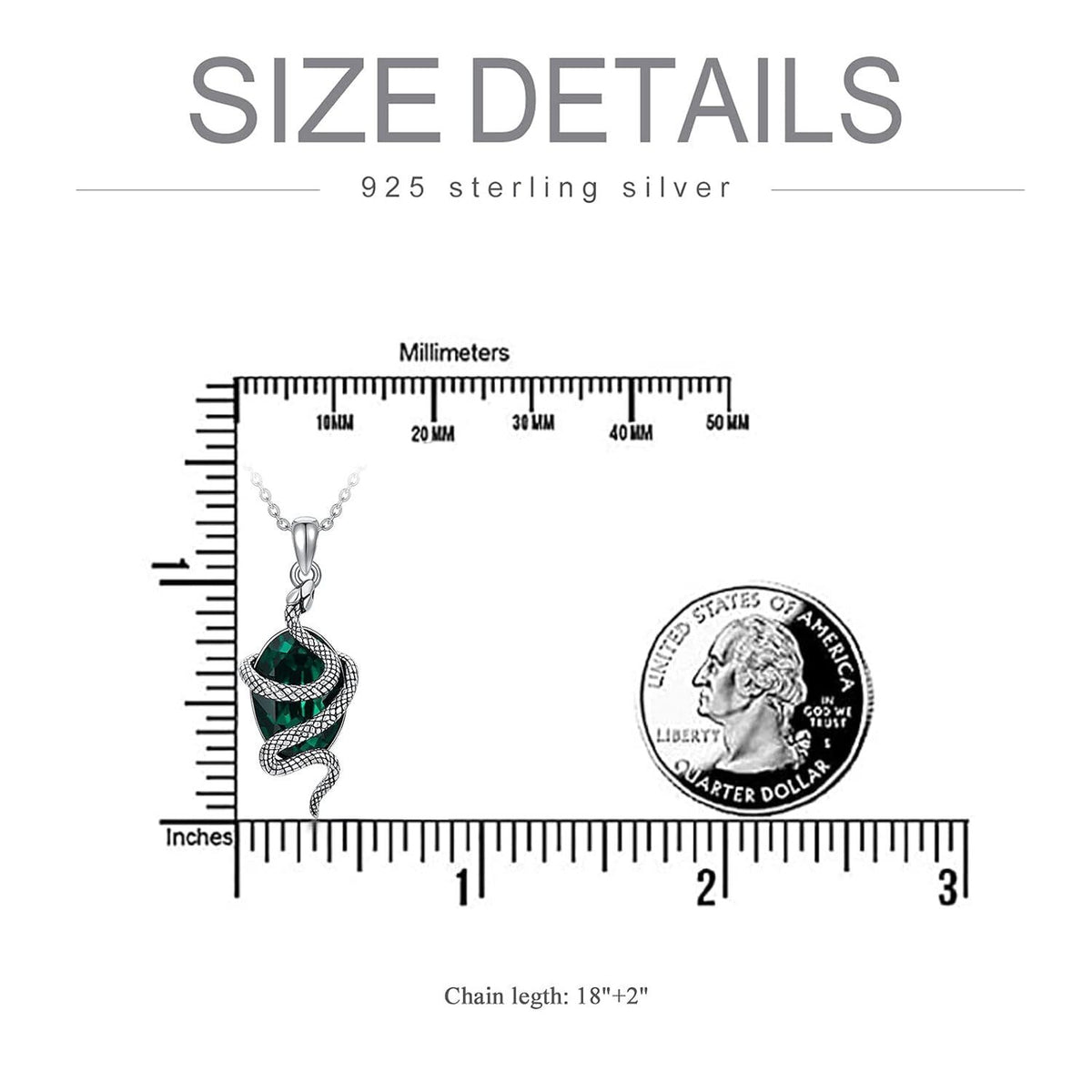 Sterling Silver Snake Emerald Crystal Pendant Necklace