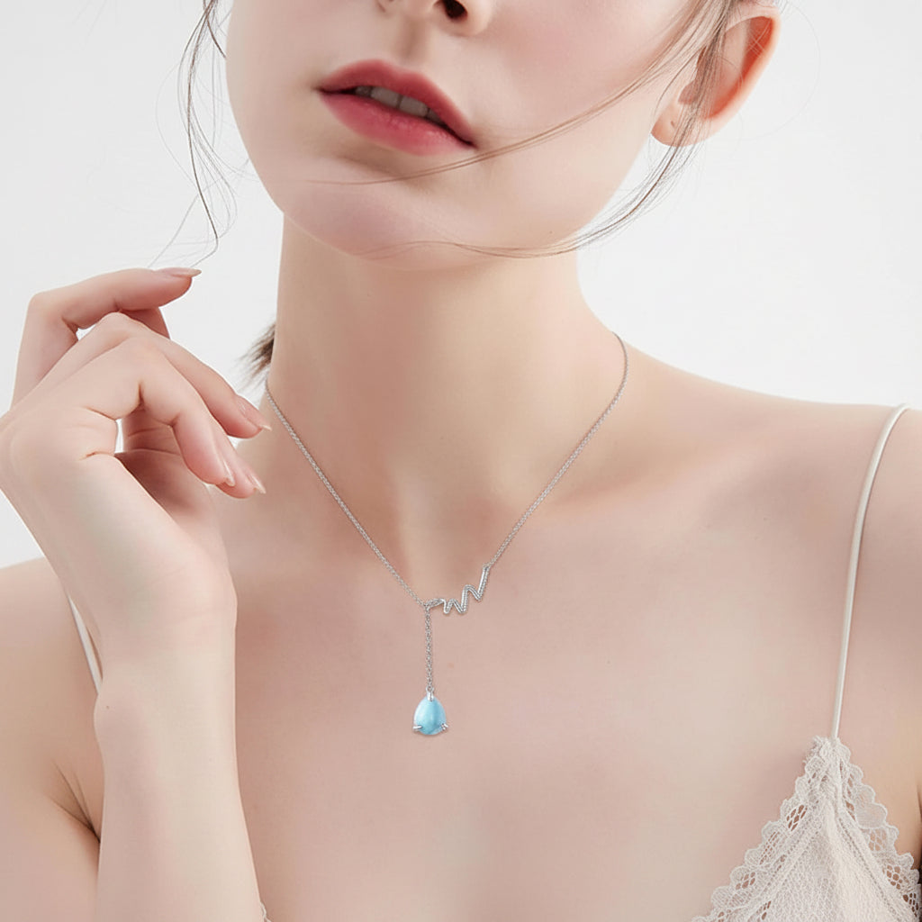 Aquamarine Drop Lariat Necklace