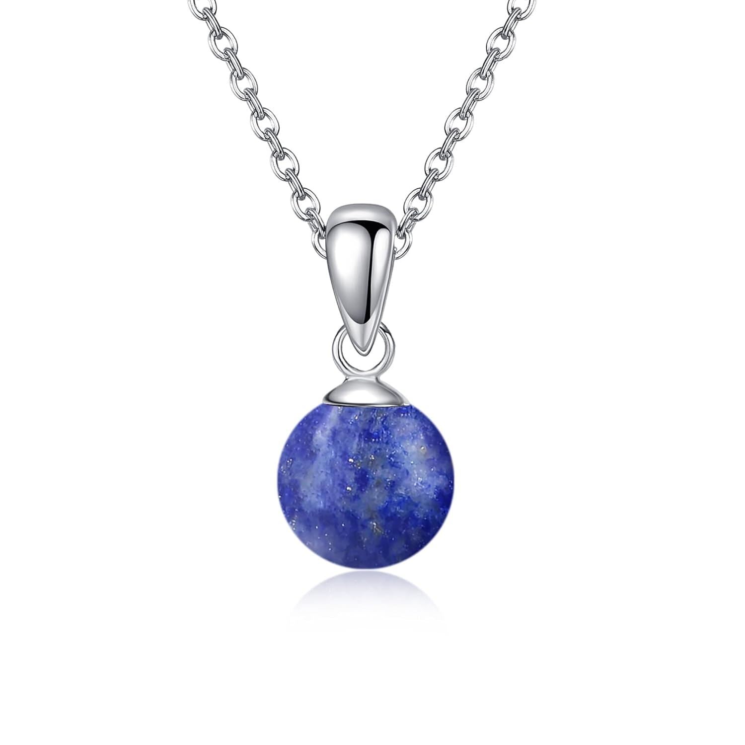 Sterling Silver Genuine Larimar Necklace – 8 mm Round Pendant