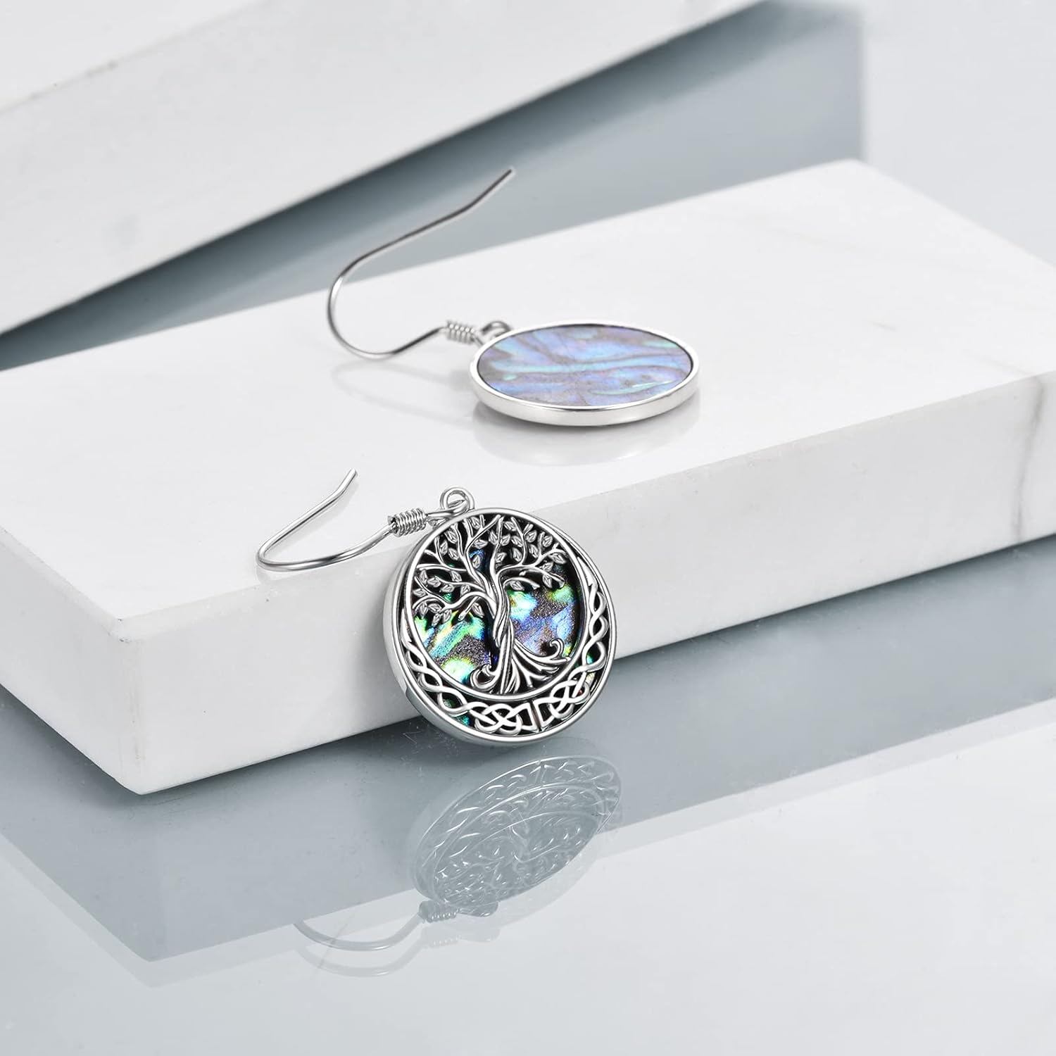 Celtic Tree of Life Abalone Shell Drop Earrings