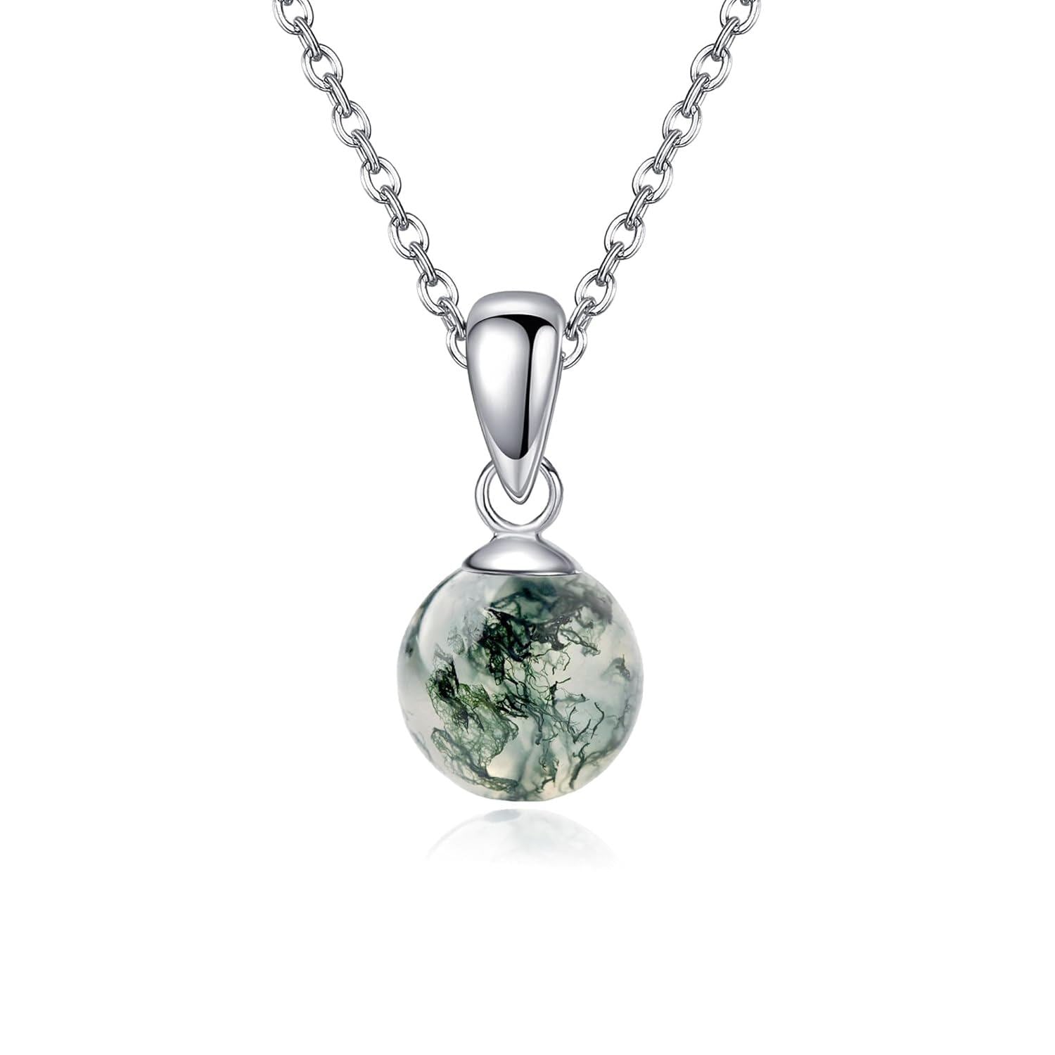 Sterling Silver Genuine Larimar Necklace – 8 mm Round Pendant