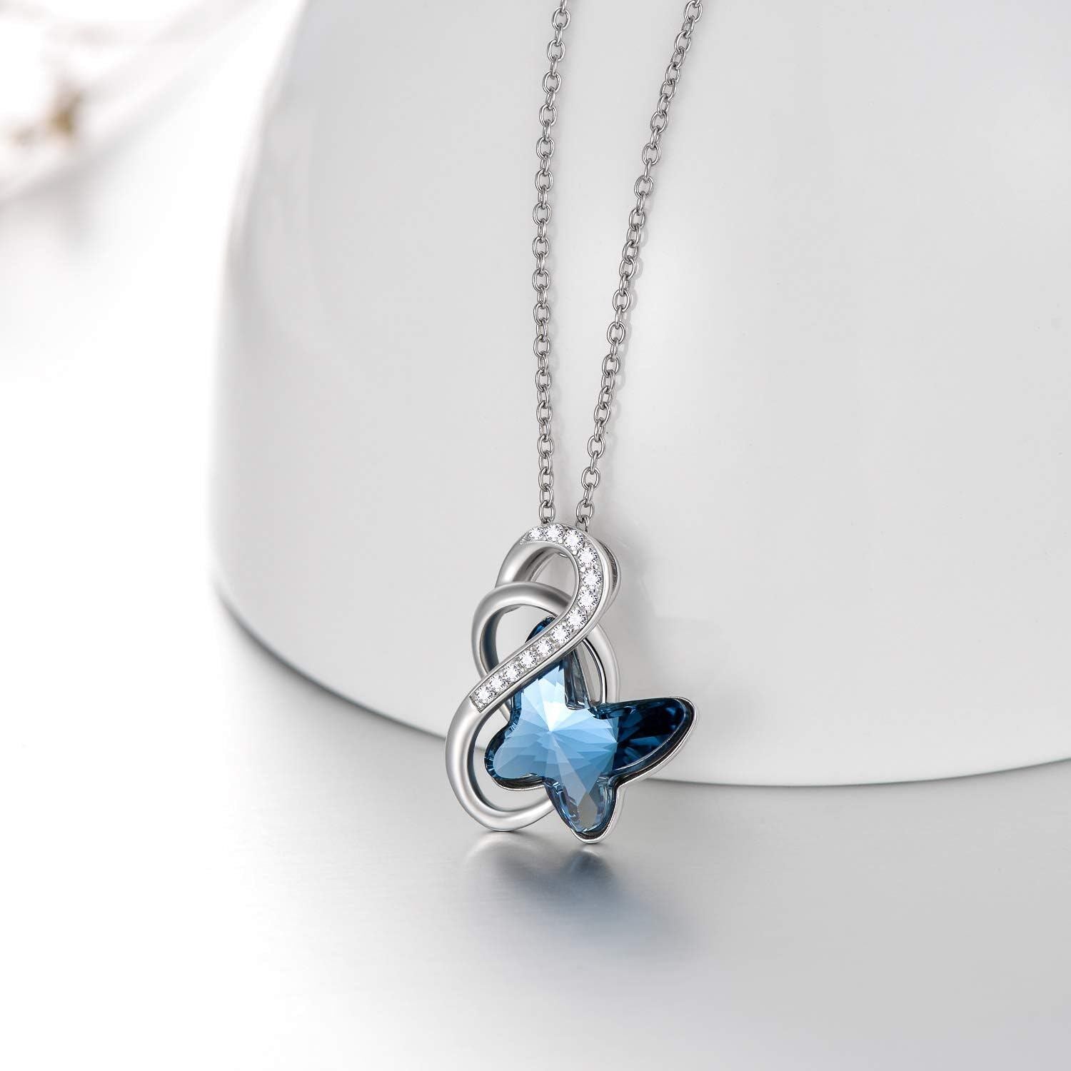 Infinity Blue Butterfly Pendant Necklace