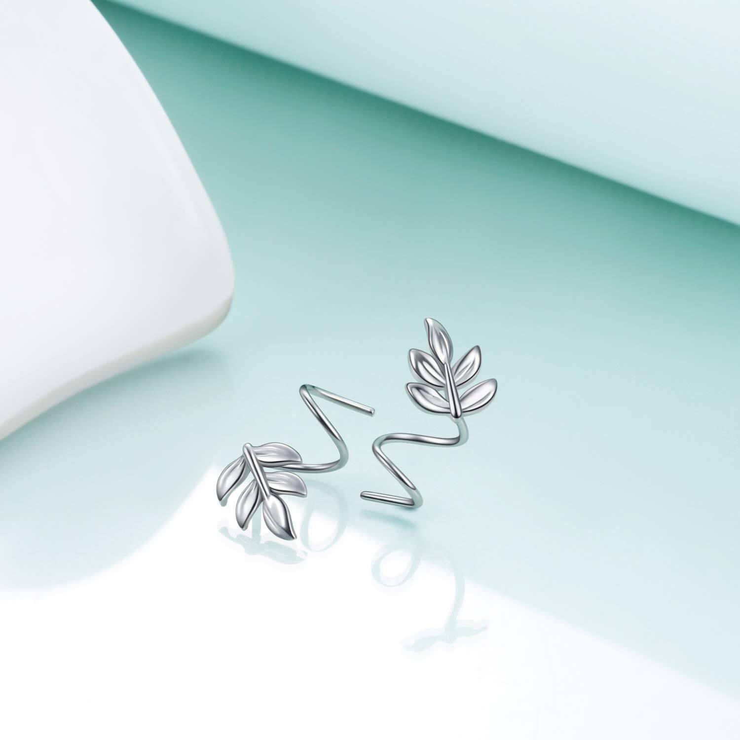 Sterling Silver Leaf Ear Climber Earrings – Lightweight Nature-Inspired Studs