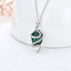 Sterling Silver Snake Emerald Crystal Pendant Necklace