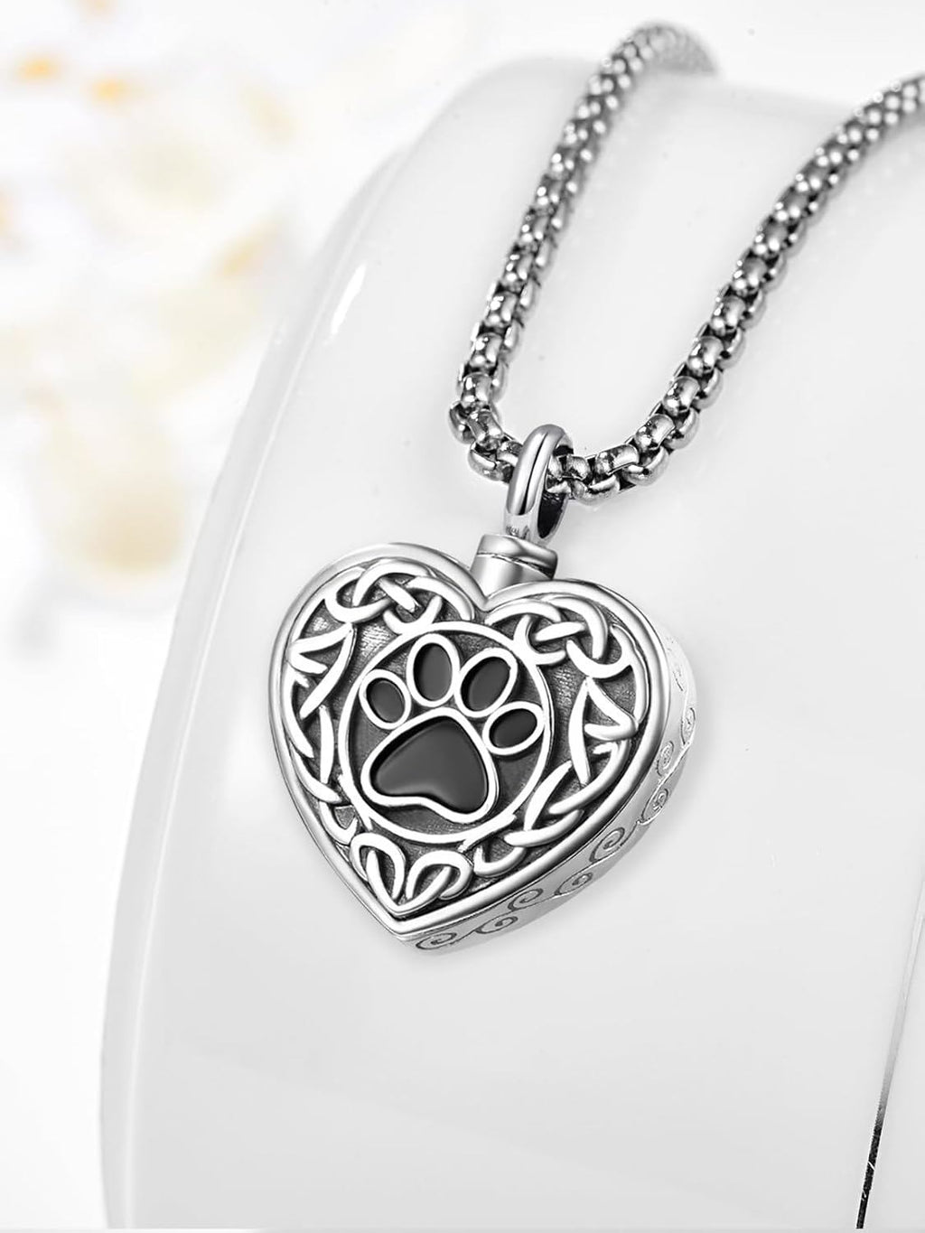 Celtic Paw Print Heart Locket Cremation Ashes Urn Necklace