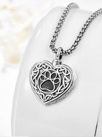 Celtic Paw Print Heart Locket Cremation Ashes Urn Necklace