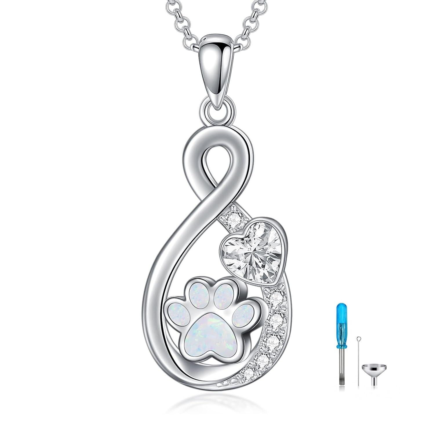 Pet Cremation Memorial Urn Necklace Pendant with Heart and Paw Design