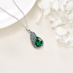 Sterling Silver Peacock Green Crystal Pendant Necklace