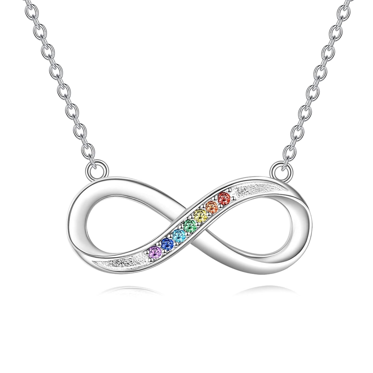 Sterling Silver Chakra Infinity Necklace – Seven-Colour Gemstone Pendant