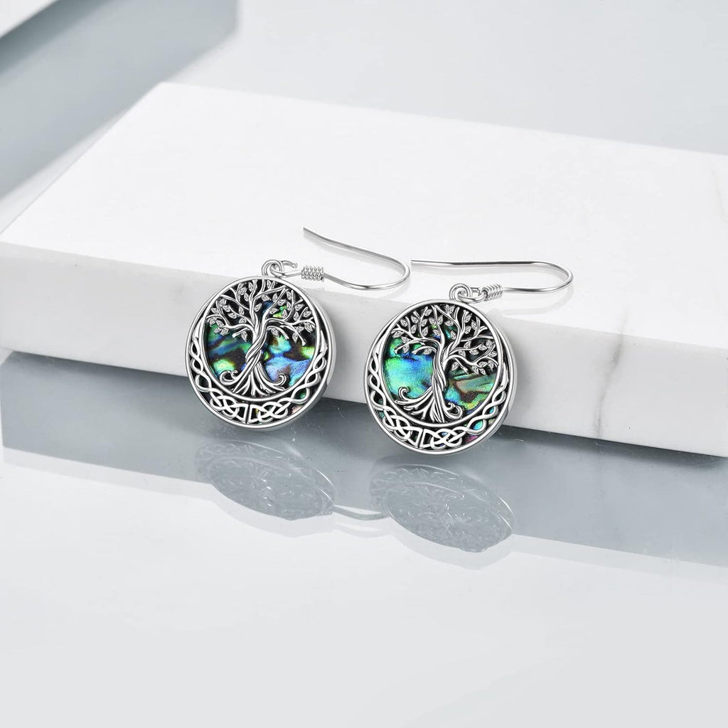 Celtic Tree of Life Abalone Shell Drop Earrings