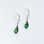 Sterling Silver Green Crystal Vintage Drop Earrings