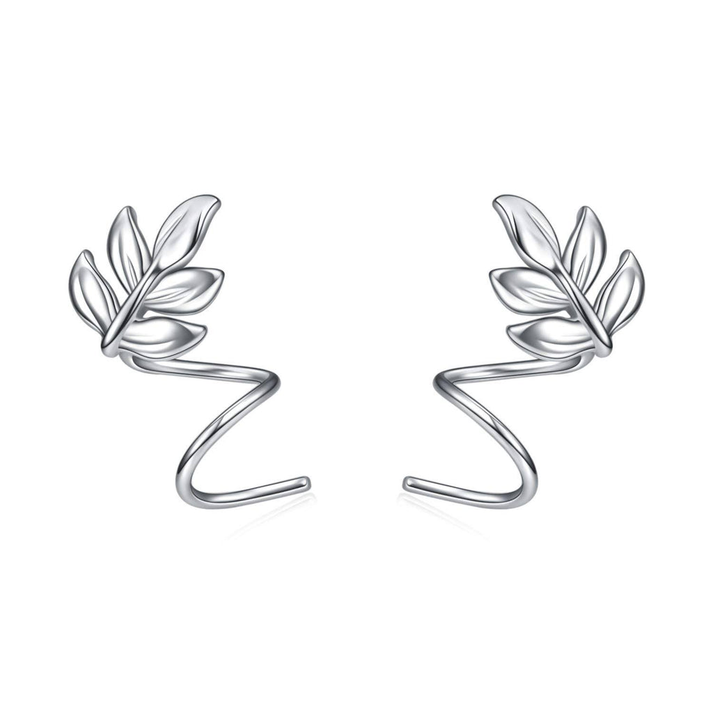 Sterling Silver Leaf Ear Climber Earrings – Lightweight Nature-Inspired Studs