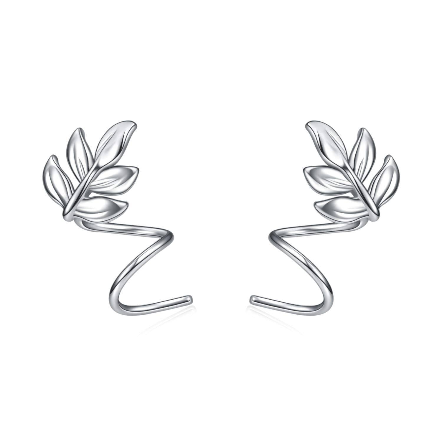 Sterling Silver Leaf Ear Climber Earrings – Lightweight Nature-Inspired Studs