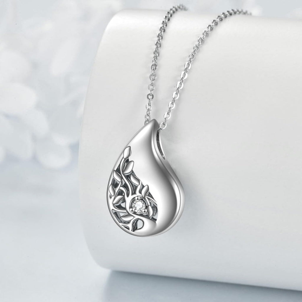 Teardrop Cremation Urn Pendant Necklace for Ashes Memorial