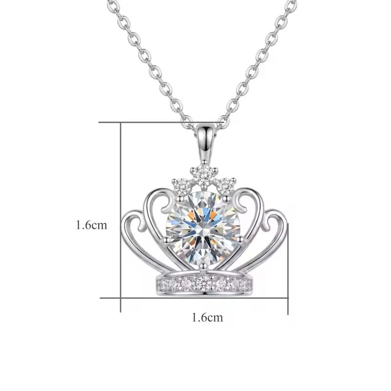 Sterling Silver Moissanite Crown Pendant Necklace
