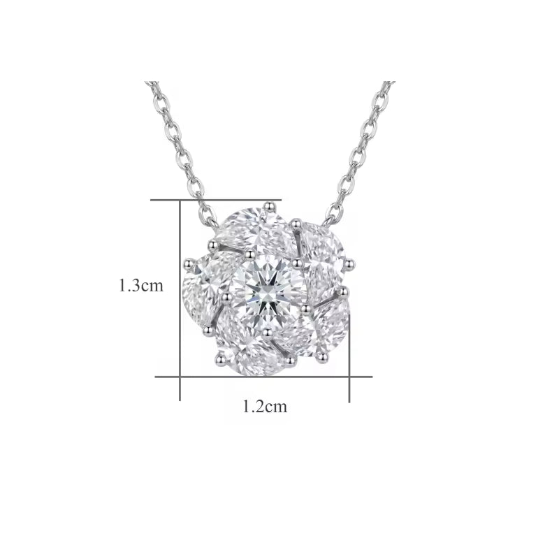 Sterling Silver Moissanite Flower Cluster Pendant Necklace