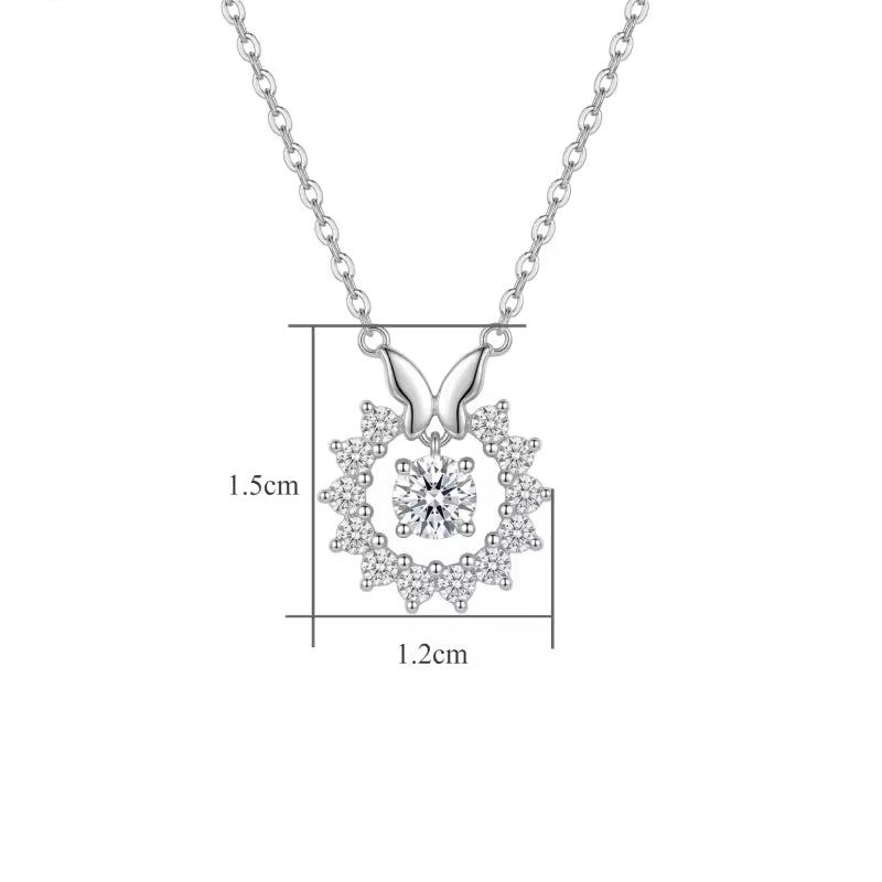 Sterling Silver Butterfly Moissanite Halo Pendant Necklace
