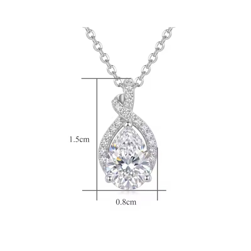 Sterling Silver Pear Moissanite Pendant Necklace
