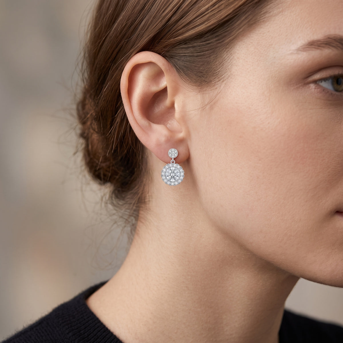 Sterling Silver Moissanite Halo Drop Earrings