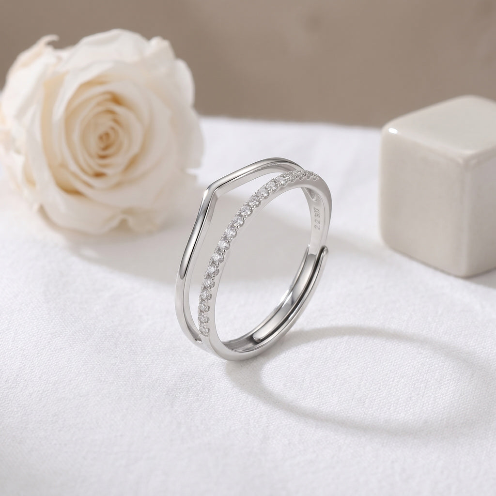Sterling Silver Double Band CZ Ring