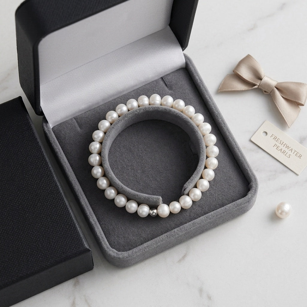 Freshwater Pearl and Sterling Silver Stretch Bracelet