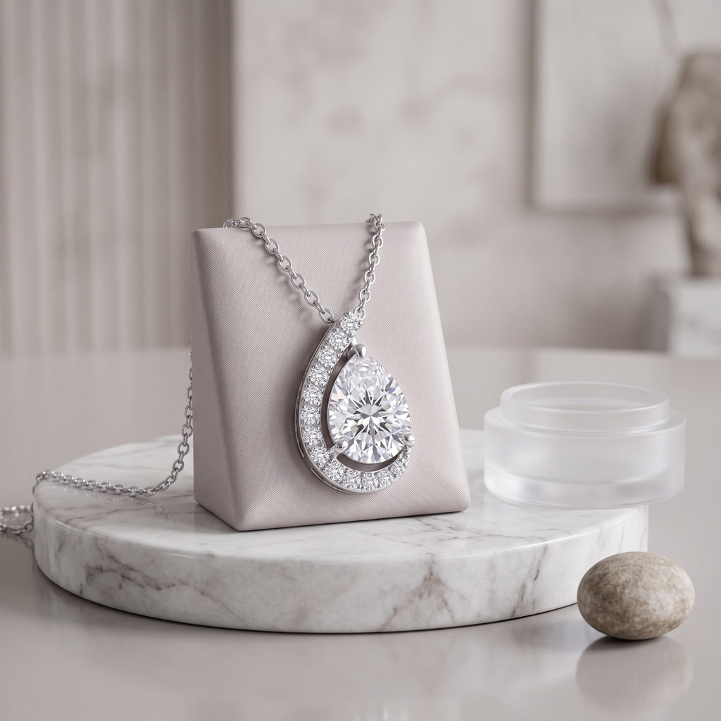 Sterling Silver Pear-Cut Moissanite Teardrop Necklace