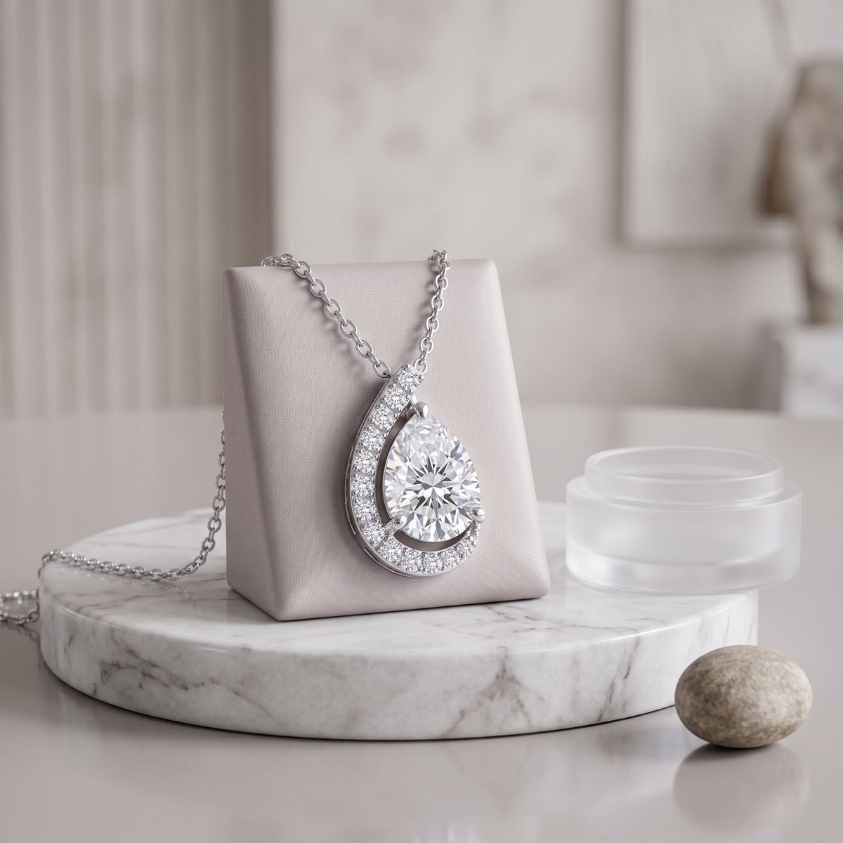 Sterling Silver Pear-Cut Moissanite Teardrop Necklace