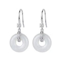Elegant White Stone Drop Earrings with Polished Silver Accents