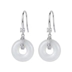 Elegant White Stone Drop Earrings with Polished Silver Accents
