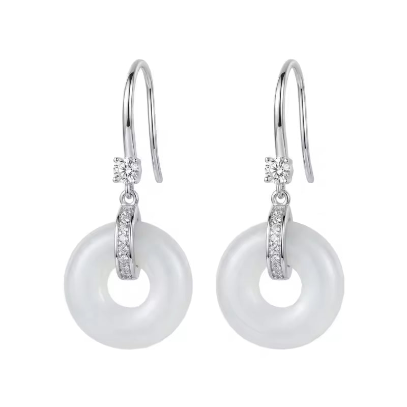 Elegant White Stone Drop Earrings with Polished Silver Accents