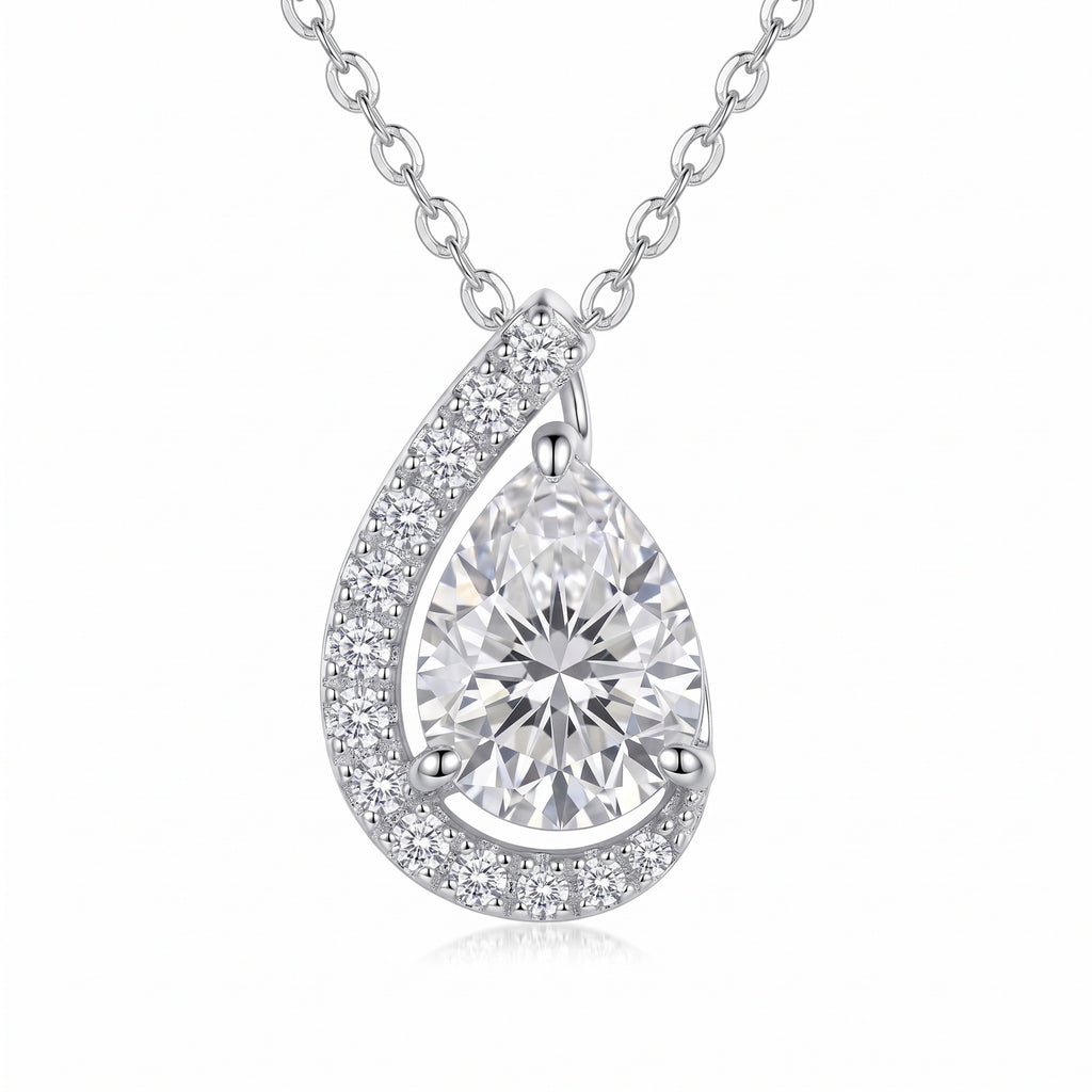 Sterling Silver Pear-Cut Moissanite Teardrop Necklace