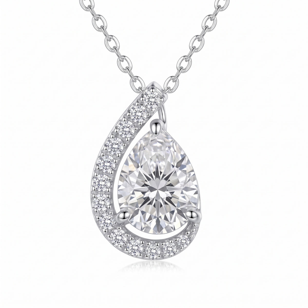 Sterling Silver Pear-Cut Moissanite Teardrop Necklace