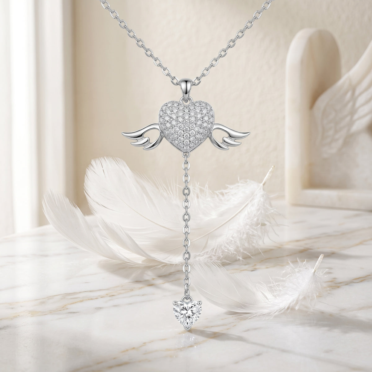 Sterling Silver Angel Wings Lariat Necklace
