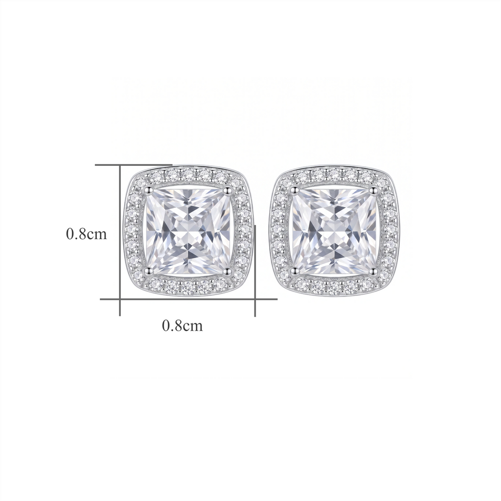 Sterling Silver Cushion-Cut Cubic Zirconia Halo Stud Earrings