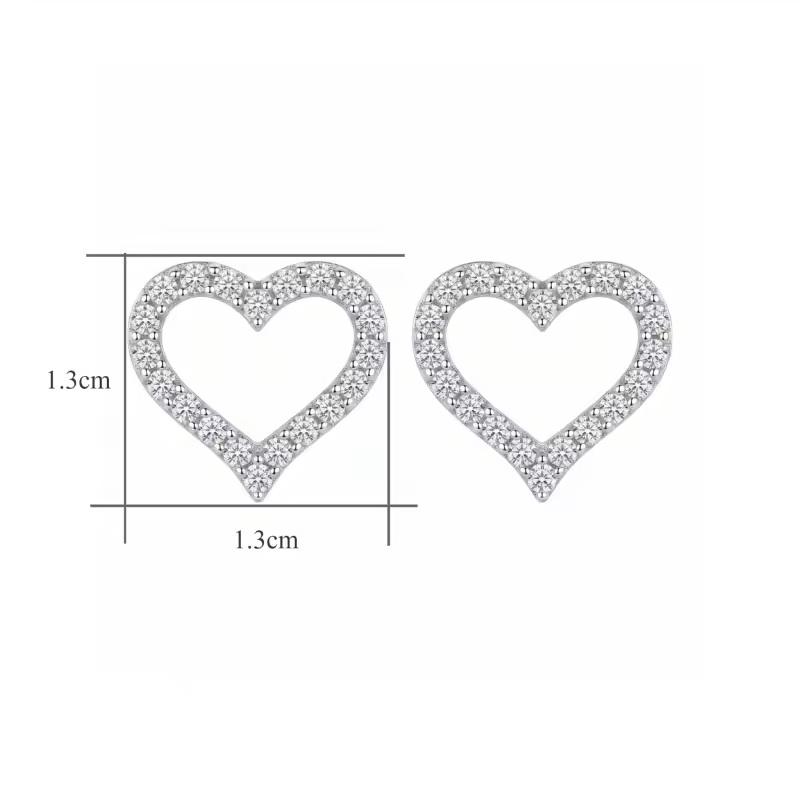 Sterling Silver Moissanite Heart Stud Earrings
